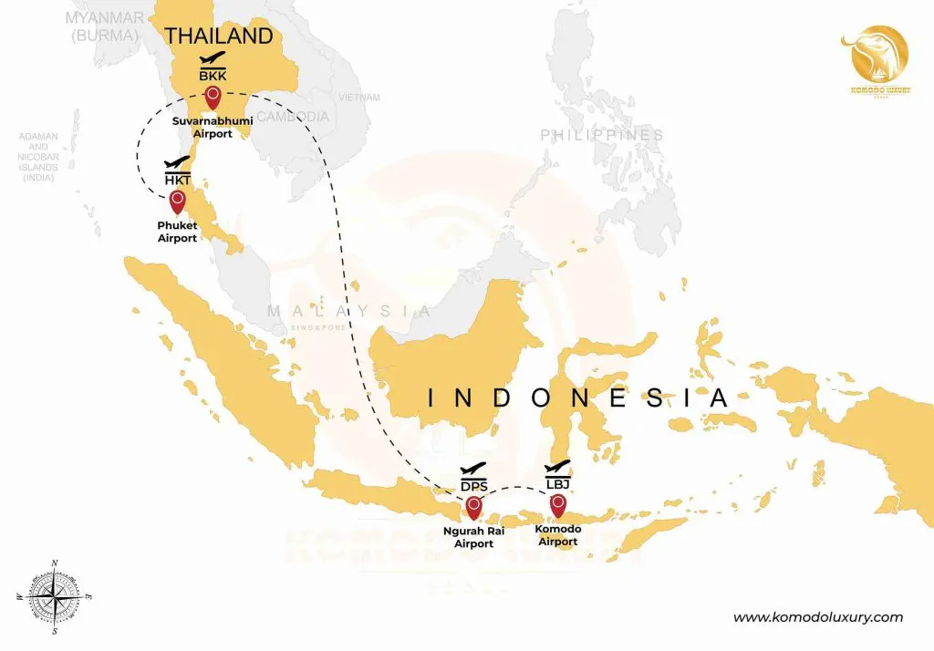 Phuket - Bangkok - Bali - Komodo Island Map