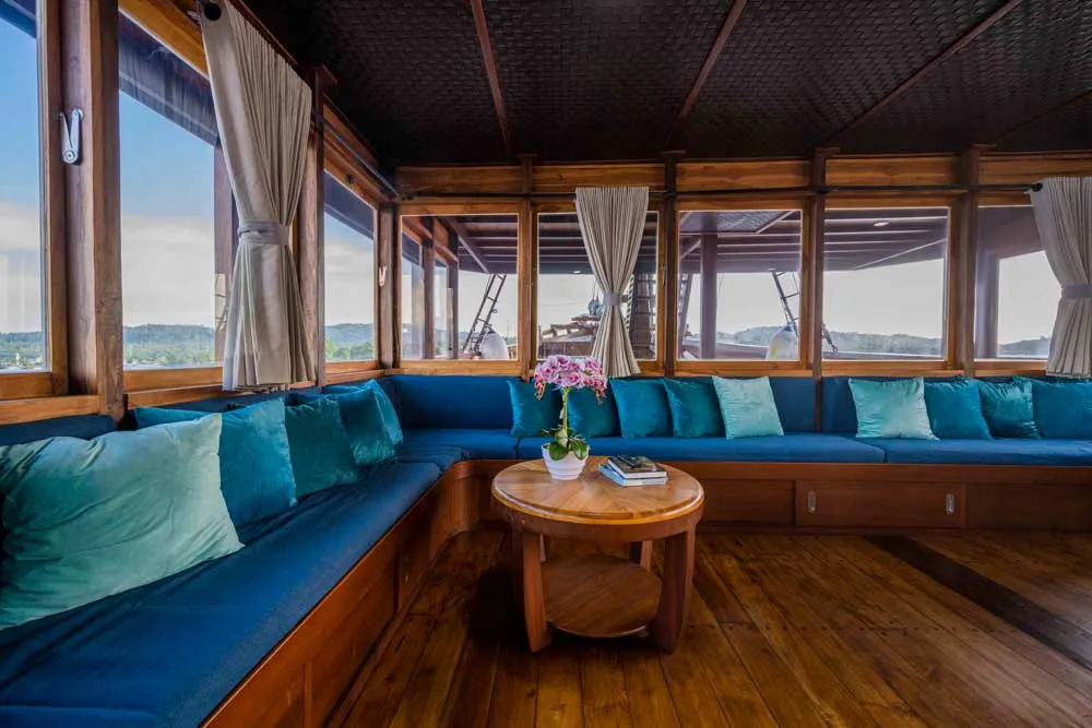 Indoor Lounge on Neptune One Cruise Voyage Phinisi | Raja Ampat | Boat Komodo Trip
