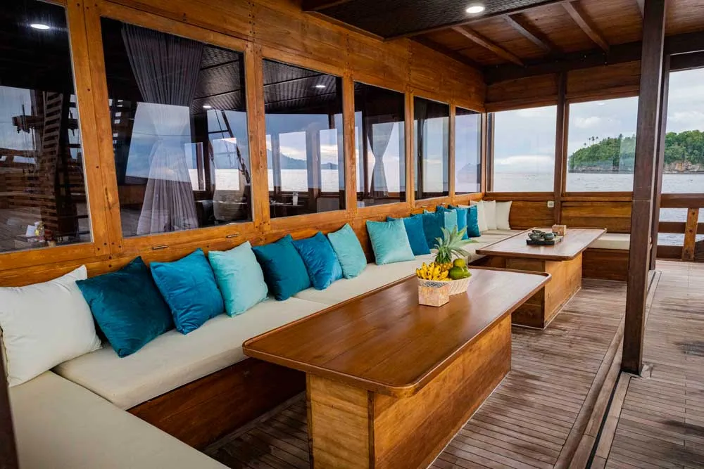 Outdoor Lounge on Neptune One Cruise Voyage Phinisi | Raja Ampat | Boat Komodo Trip