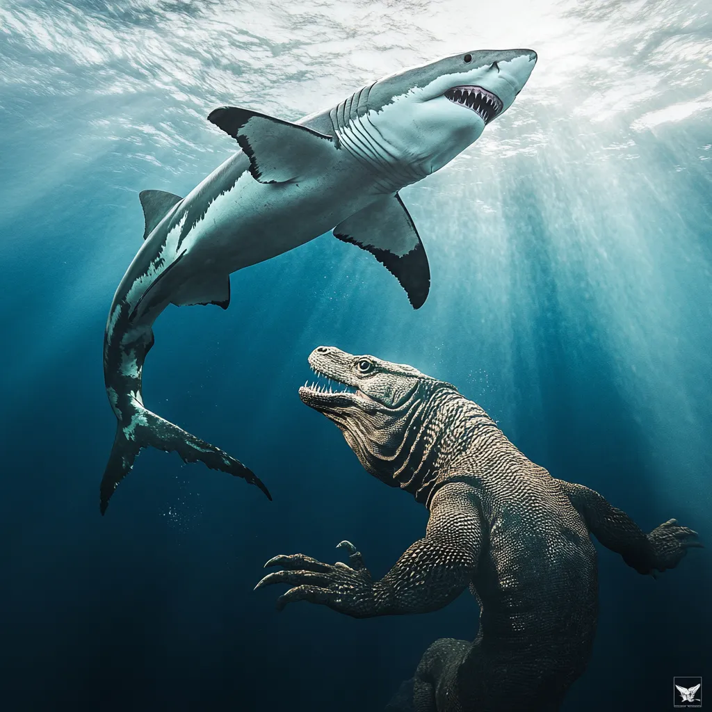 Komodo dragon vs Shark | Illustration | Boat Komodo Trip
