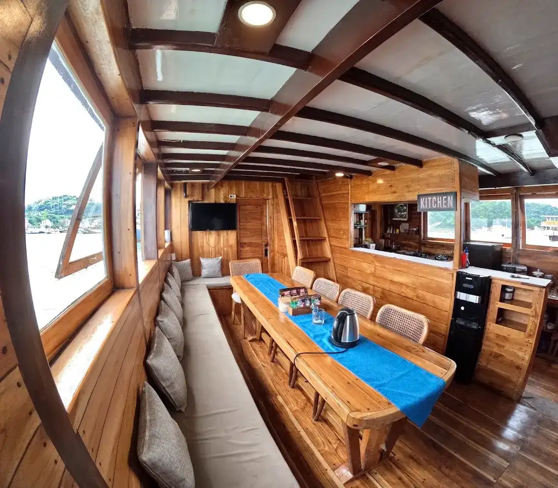 Indoor Dining Area Andalucia II Phinisi | Komodo Boat Charter | Komodo Trip