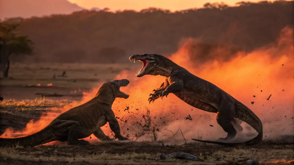 Komodo dragon vs Megalania | Illustration