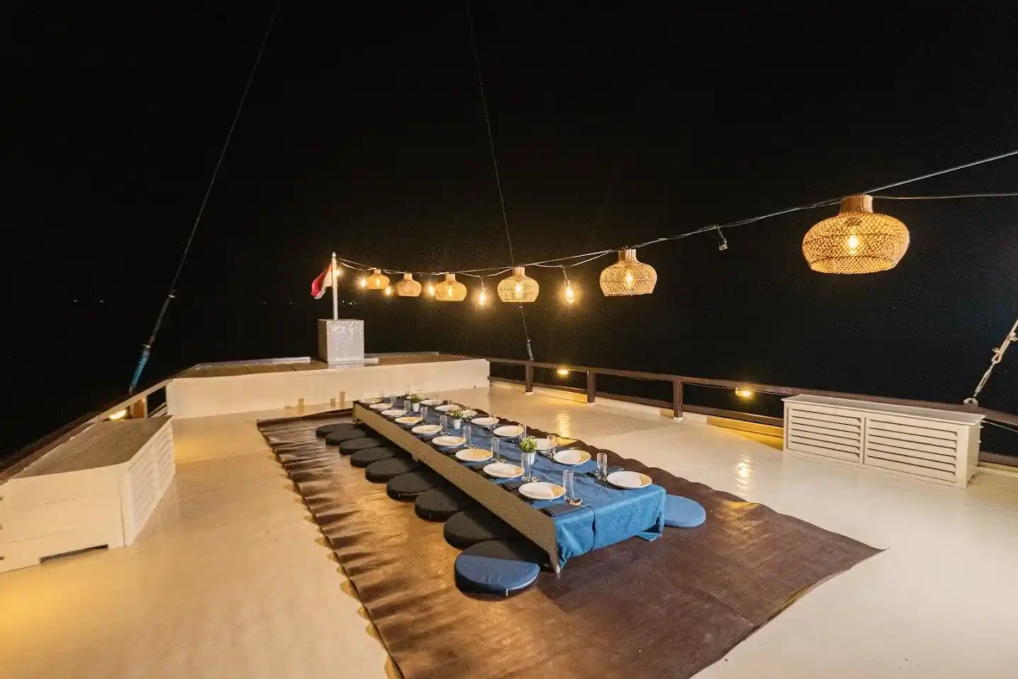 Dining Area on Cajoma V Phinisi Boat Charter | Liveaboard | Komodo Tour | Boat Komodo Trip