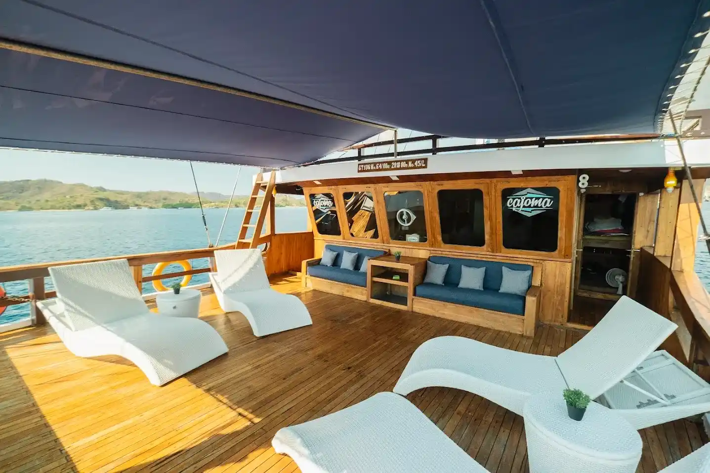 Sundeck Area on Cajoma V Phinisi Boat Charter | Liveaboard | Komodo Tour | Boat Komodo Trip
