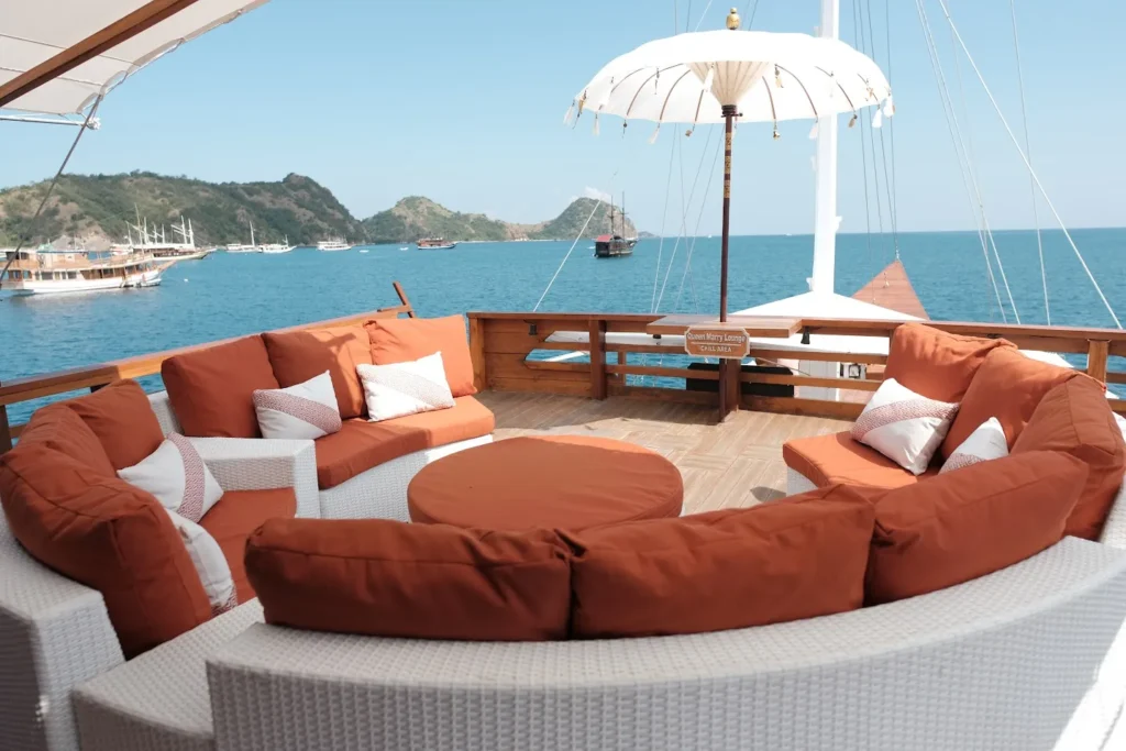 Magika Shaded Sundeck Area | Magika Phinisi Boat Charter | Komodo Tour | Boat Komodo Trip