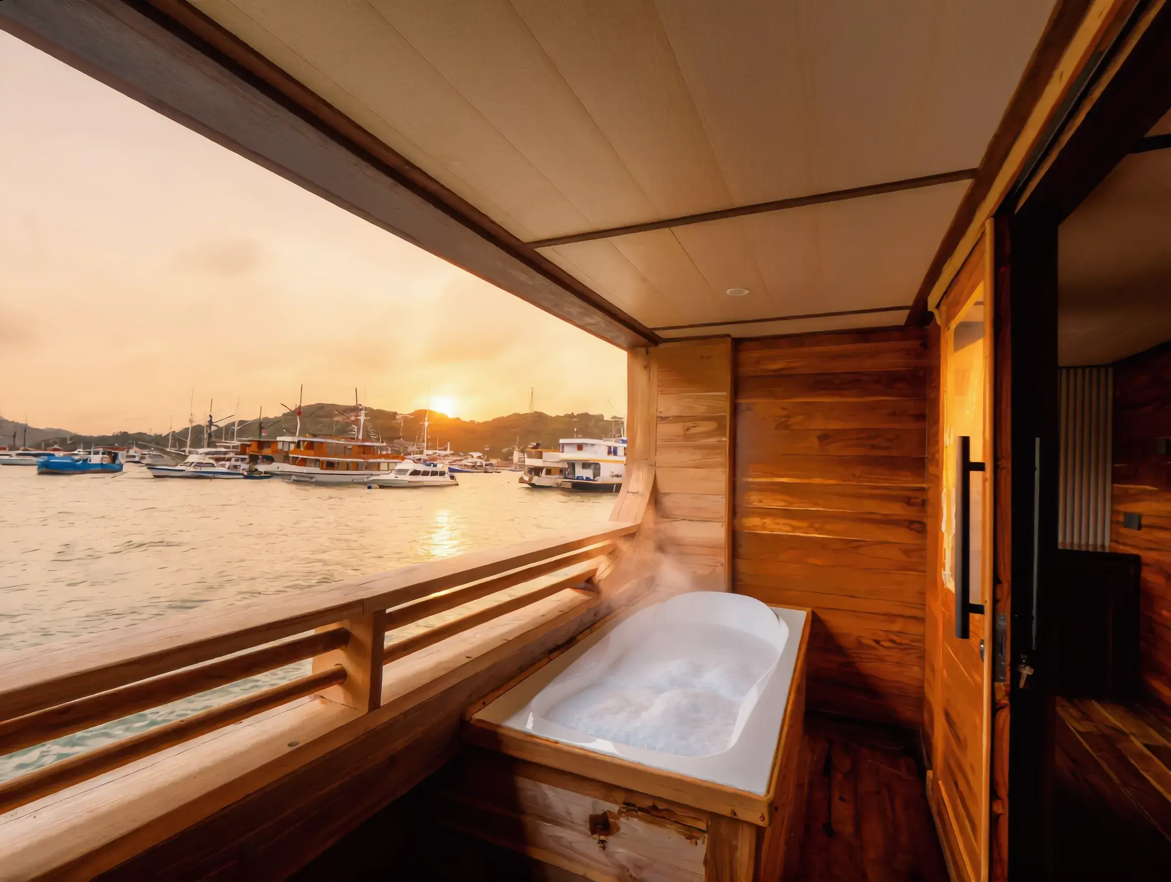 Master Cabin Balcony with Bathtub Naturalia Cruise Phinisi Boat Charter | Komodo Tour | Boat Komodo Trip